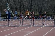 Going over the hurdle at the PSAL season opening track meet 